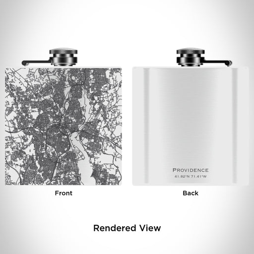 Rendered View of Providence Rhode Island Map Engraving on 6oz Stainless Steel Flask in White