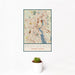 12x18 Providence Rhode Island Map Print Portrait Orientation in Woodblock Style With Small Cactus Plant in White Planter