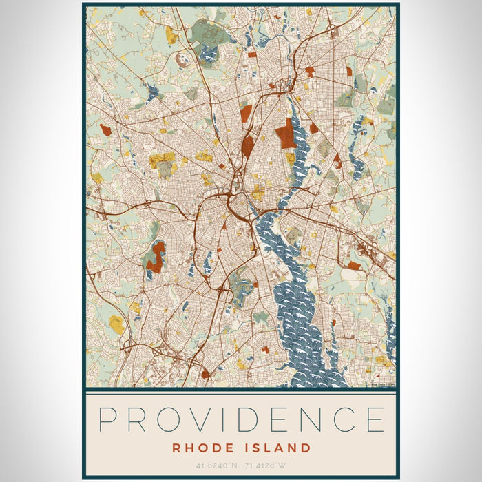 Providence Rhode Island Map Print Portrait Orientation in Woodblock Style With Shaded Background