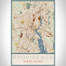 Providence Rhode Island Map Print Portrait Orientation in Woodblock Style With Shaded Background