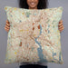 Person holding 22x22 Custom Providence Rhode Island Map Throw Pillow in Woodblock