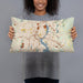 Person holding 20x12 Custom Providence Rhode Island Map Throw Pillow in Woodblock