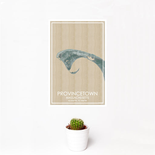 12x18 Provincetown Massachusetts Map Print Portrait Orientation in Afternoon Style With Small Cactus Plant in White Planter