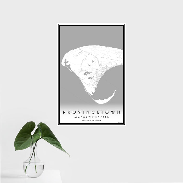 16x24 Provincetown Massachusetts Map Print Portrait Orientation in Classic Style With Tropical Plant Leaves in Water