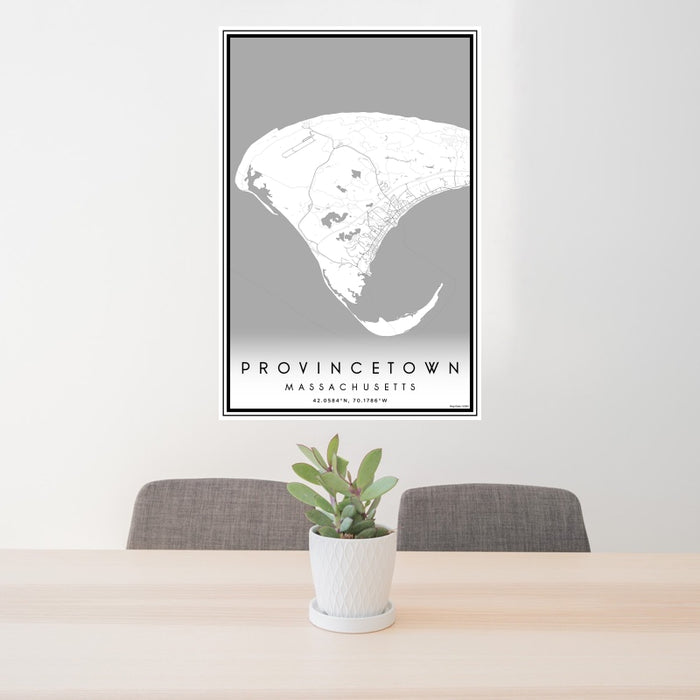 24x36 Provincetown Massachusetts Map Print Portrait Orientation in Classic Style Behind 2 Chairs Table and Potted Plant