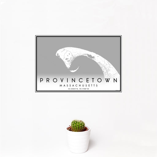 12x18 Provincetown Massachusetts Map Print Landscape Orientation in Classic Style With Small Cactus Plant in White Planter