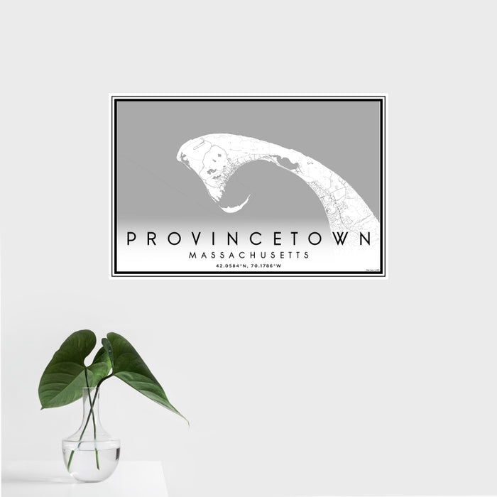 16x24 Provincetown Massachusetts Map Print Landscape Orientation in Classic Style With Tropical Plant Leaves in Water