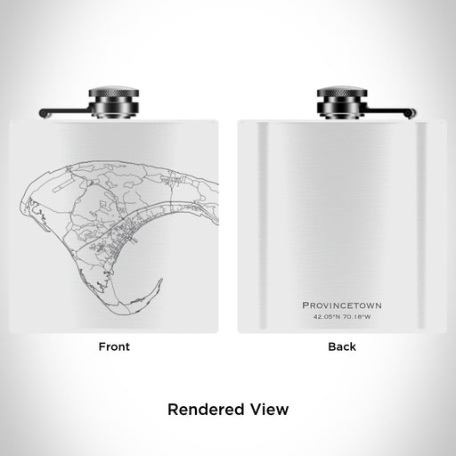 Rendered View of Provincetown Massachusetts Map Engraving on 6oz Stainless Steel Flask in White