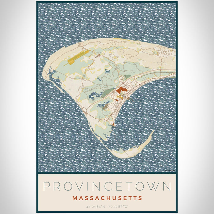 Provincetown Massachusetts Map Print Portrait Orientation in Woodblock Style With Shaded Background
