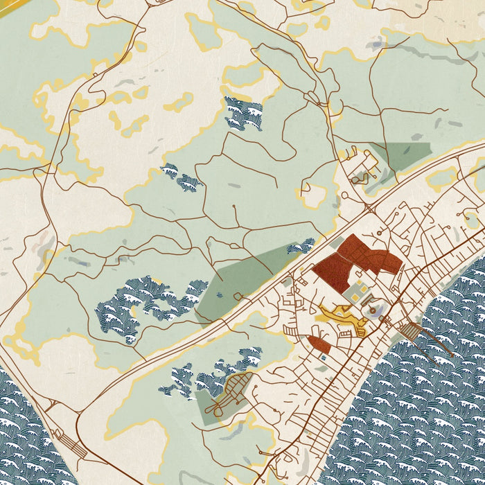Provincetown Massachusetts Map Print in Woodblock Style Zoomed In Close Up Showing Details