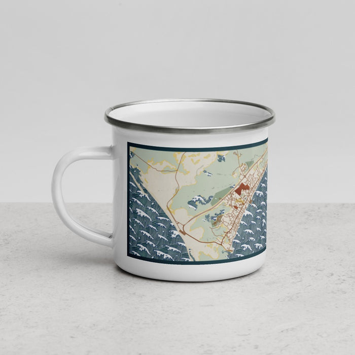 Left View Custom Provincetown Massachusetts Map Enamel Mug in Woodblock