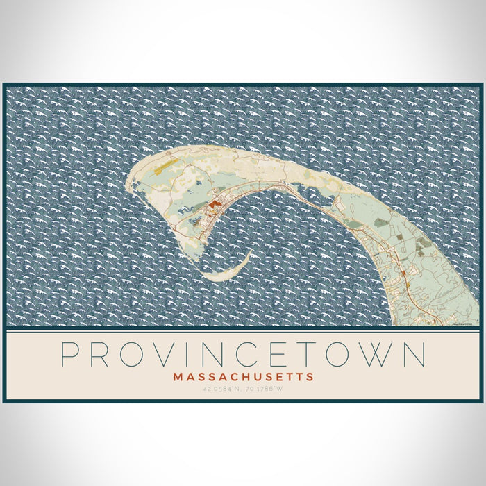 Provincetown Massachusetts Map Print Landscape Orientation in Woodblock Style With Shaded Background