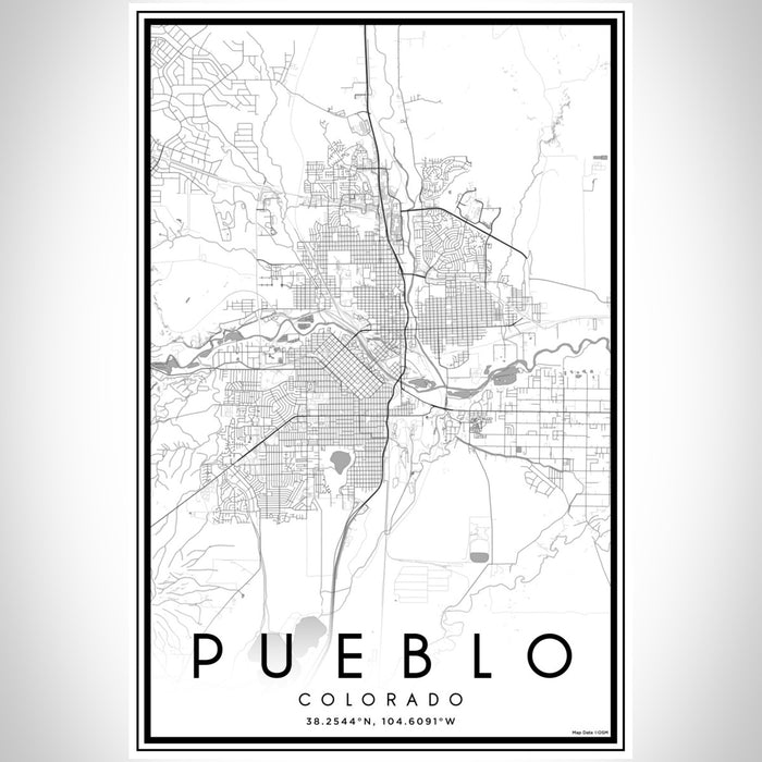 Pueblo Colorado Map Print Portrait Orientation in Classic Style With Shaded Background