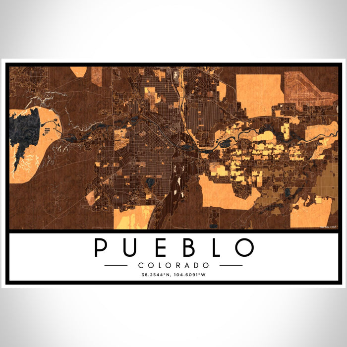 Pueblo Colorado Map Print Landscape Orientation in Ember Style With Shaded Background