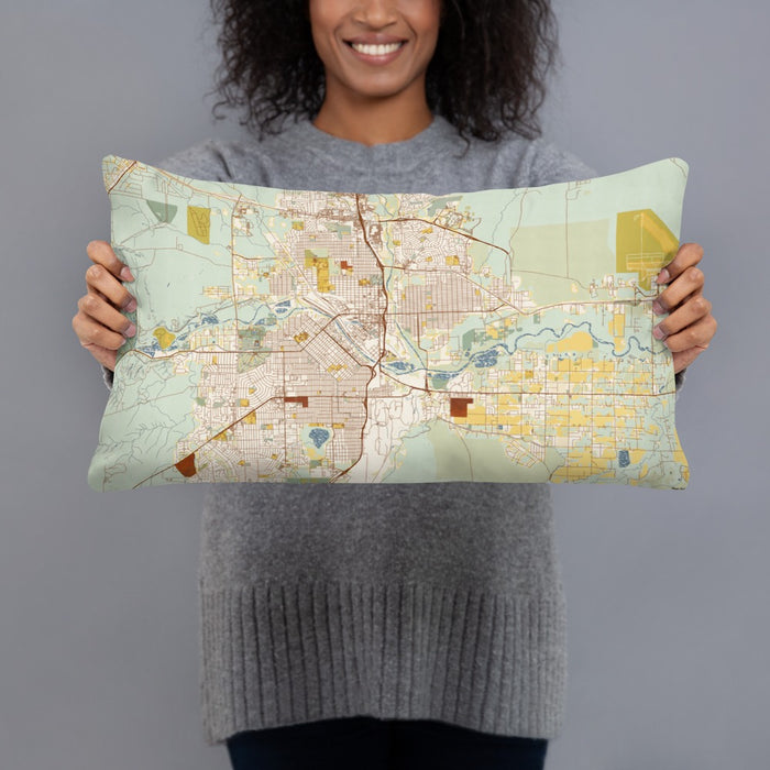 Person holding 20x12 Custom Pueblo Colorado Map Throw Pillow in Woodblock