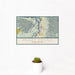 12x18 Puget Sound Washington Map Print Landscape Orientation in Woodblock Style With Small Cactus Plant in White Planter