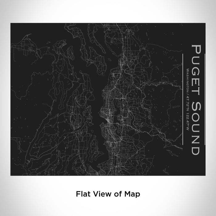 Rendered View of Puget Sound Washington Map Engraving on 20oz Stainless Steel Insulated Bottle with Bamboo Top in Black