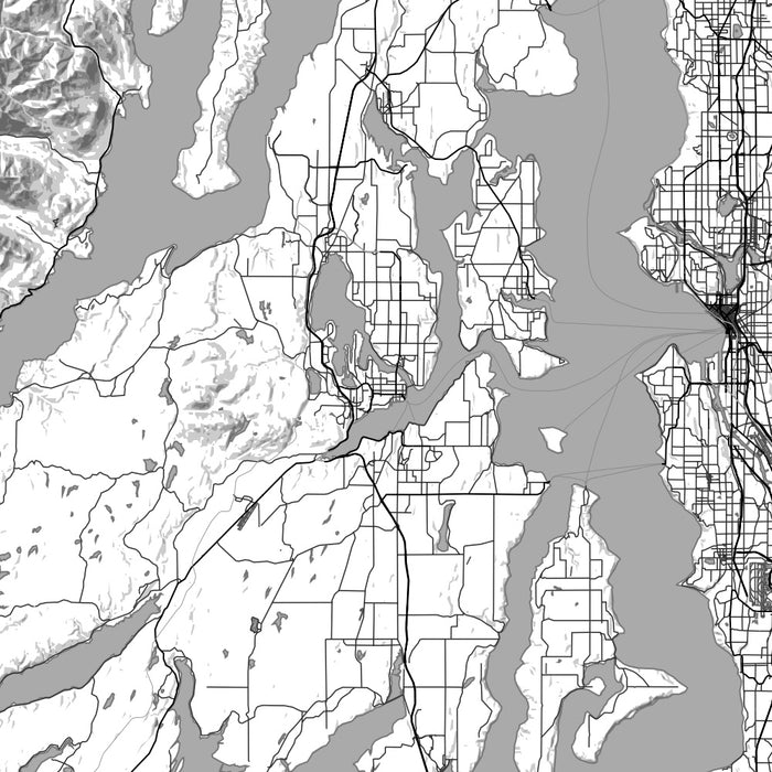 Puget Sound Washington Map Print in Classic Style Zoomed In Close Up Showing Details