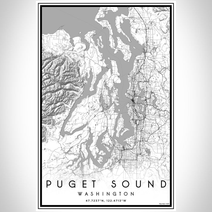 Puget Sound Washington Map Print Portrait Orientation in Classic Style With Shaded Background