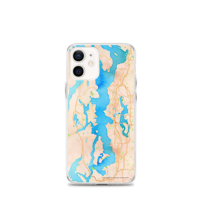 Custom Puget Sound Washington Map iPhone 12 mini Phone Case in Watercolor
