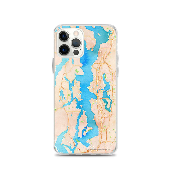 Custom Puget Sound Washington Map iPhone 12 Pro Phone Case in Watercolor