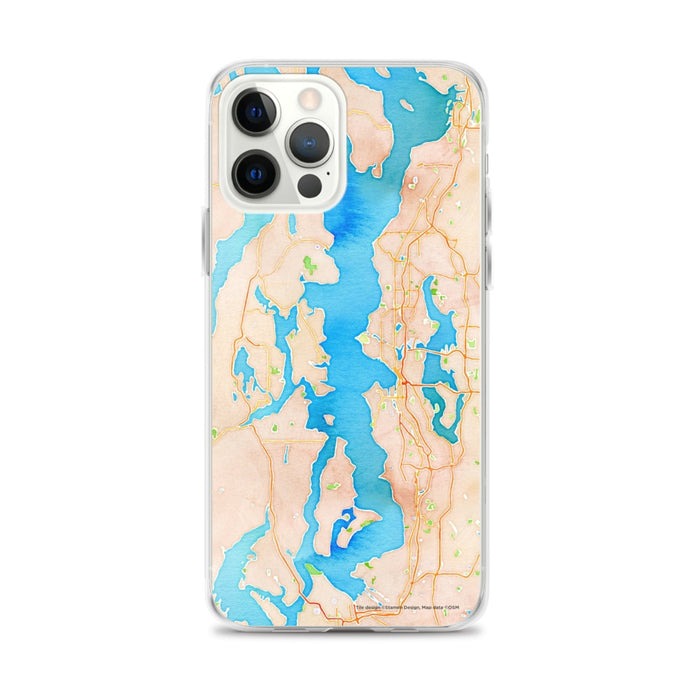 Custom Puget Sound Washington Map iPhone 12 Pro Max Phone Case in Watercolor