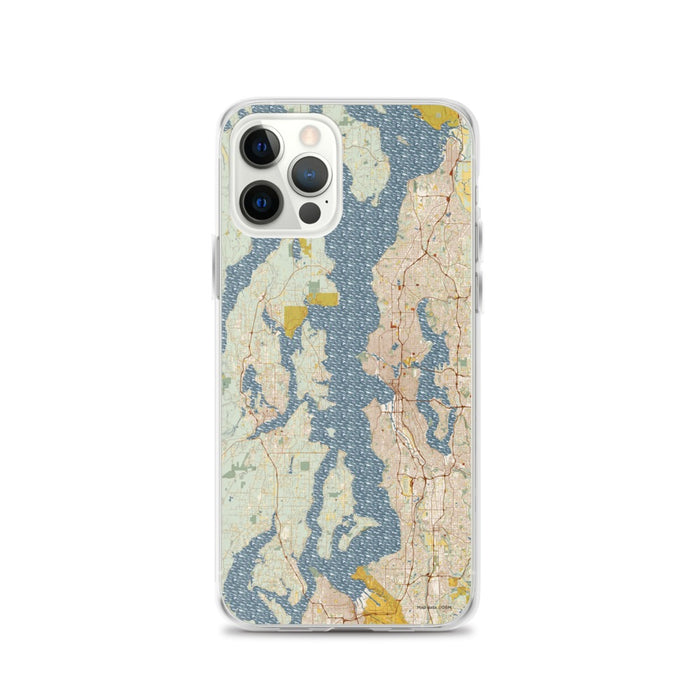 Custom Puget Sound Washington Map iPhone 12 Pro Phone Case in Woodblock