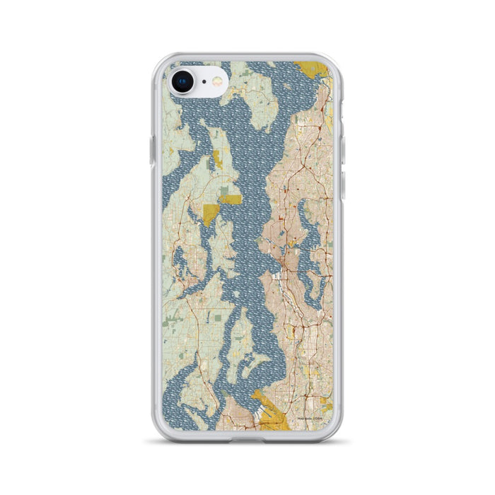 Custom Puget Sound Washington Map iPhone SE Phone Case in Woodblock