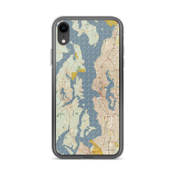 Custom Puget Sound Washington Map Phone Case in Woodblock