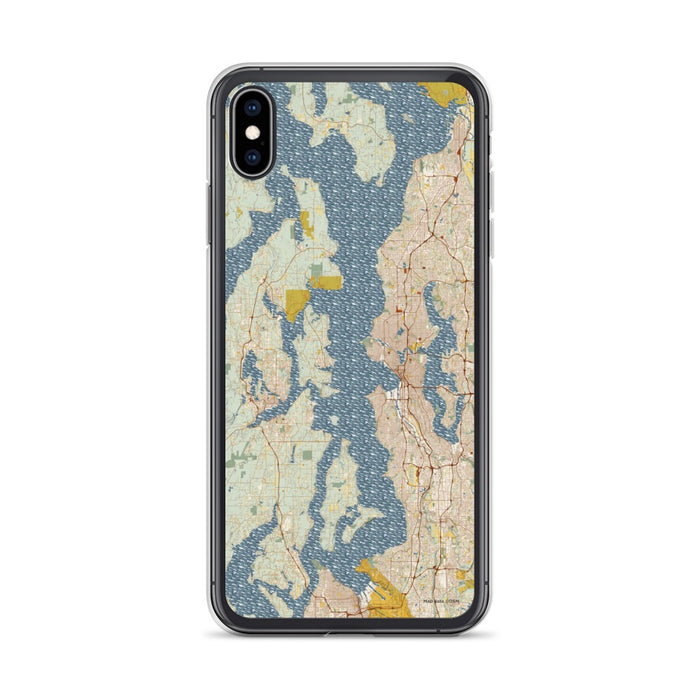 Custom Puget Sound Washington Map Phone Case in Woodblock