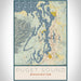 Puget Sound Washington Map Print Portrait Orientation in Woodblock Style With Shaded Background
