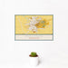 12x18 Pullman Washington Map Print Landscape Orientation in Woodblock Style With Small Cactus Plant in White Planter