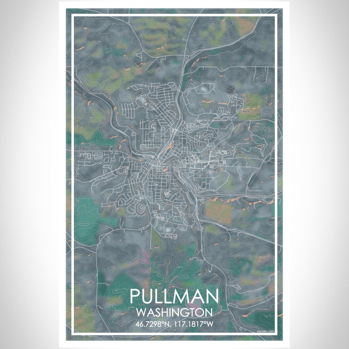 Pullman Washington Map Print Portrait Orientation in Afternoon Style With Shaded Background