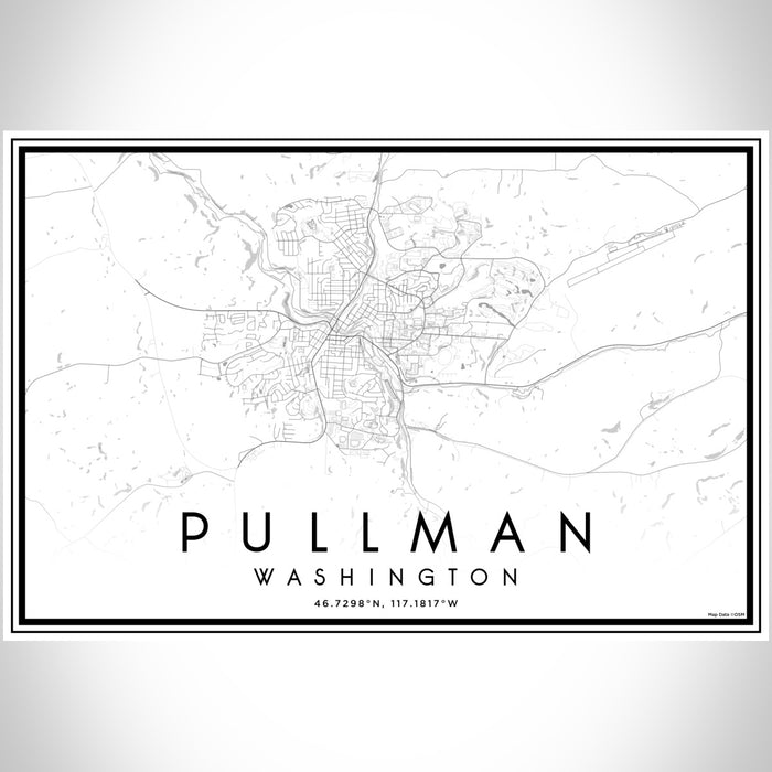 Pullman Washington Map Print Landscape Orientation in Classic Style With Shaded Background
