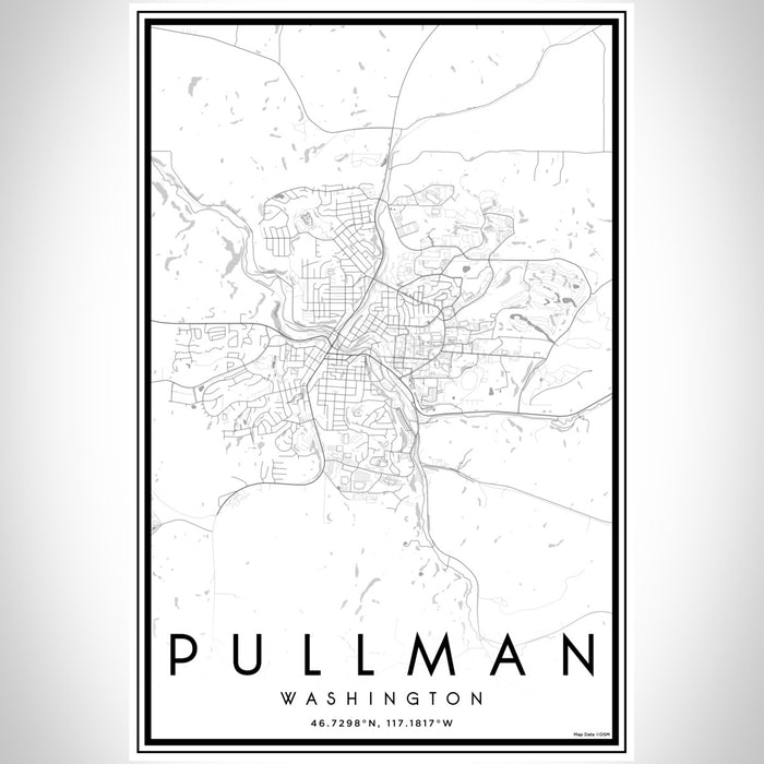 Pullman Washington Map Print Portrait Orientation in Classic Style With Shaded Background