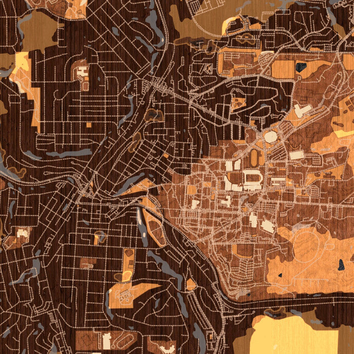 Pullman Washington Map Print in Ember Style Zoomed In Close Up Showing Details
