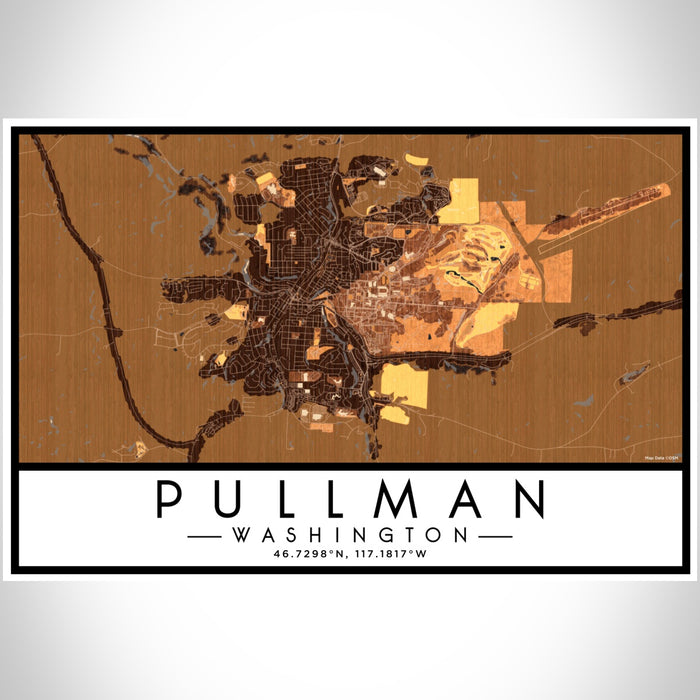 Pullman Washington Map Print Landscape Orientation in Ember Style With Shaded Background