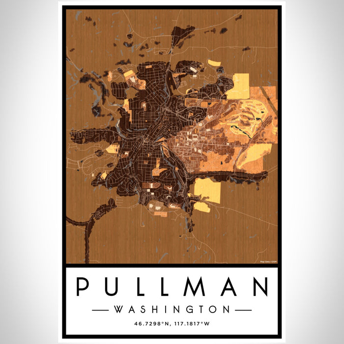 Pullman Washington Map Print Portrait Orientation in Ember Style With Shaded Background