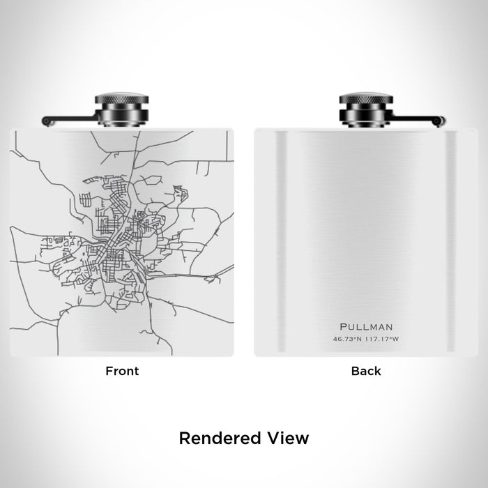 Rendered View of Pullman Washington Map Engraving on 6oz Stainless Steel Flask in White