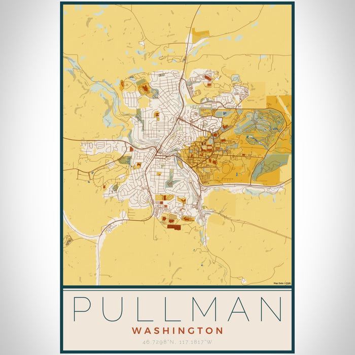 Pullman Washington Map Print Portrait Orientation in Woodblock Style With Shaded Background