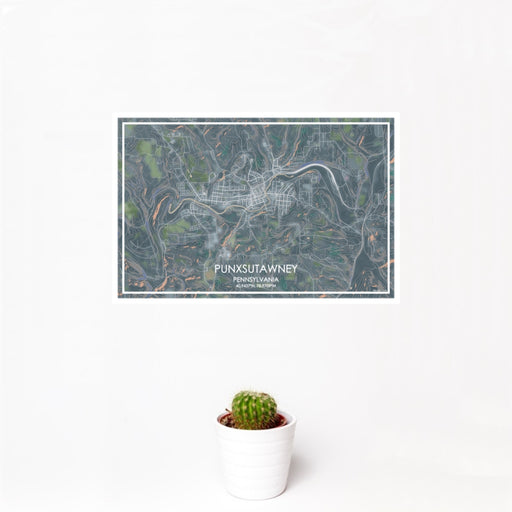 12x18 Punxsutawney Pennsylvania Map Print Landscape Orientation in Afternoon Style With Small Cactus Plant in White Planter