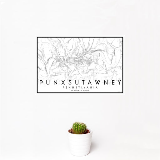 12x18 Punxsutawney Pennsylvania Map Print Landscape Orientation in Classic Style With Small Cactus Plant in White Planter