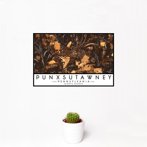 12x18 Punxsutawney Pennsylvania Map Print Landscape Orientation in Ember Style With Small Cactus Plant in White Planter
