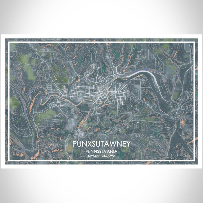Punxsutawney Pennsylvania Map Print Landscape Orientation in Afternoon Style With Shaded Background