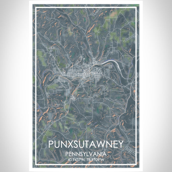 Punxsutawney Pennsylvania Map Print Portrait Orientation in Afternoon Style With Shaded Background