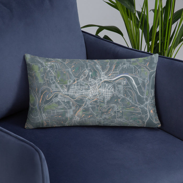 Custom Punxsutawney Pennsylvania Map Throw Pillow in Afternoon on Blue Colored Chair
