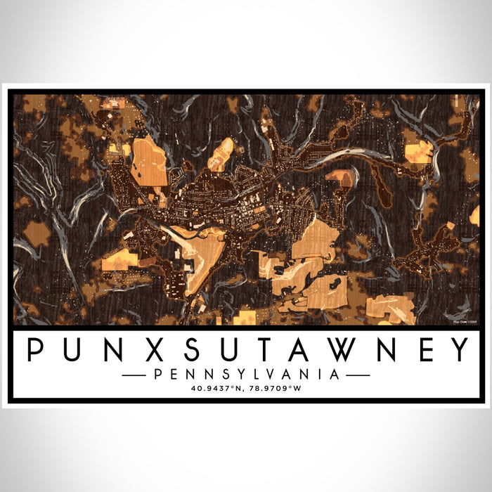 Punxsutawney Pennsylvania Map Print Landscape Orientation in Ember Style With Shaded Background