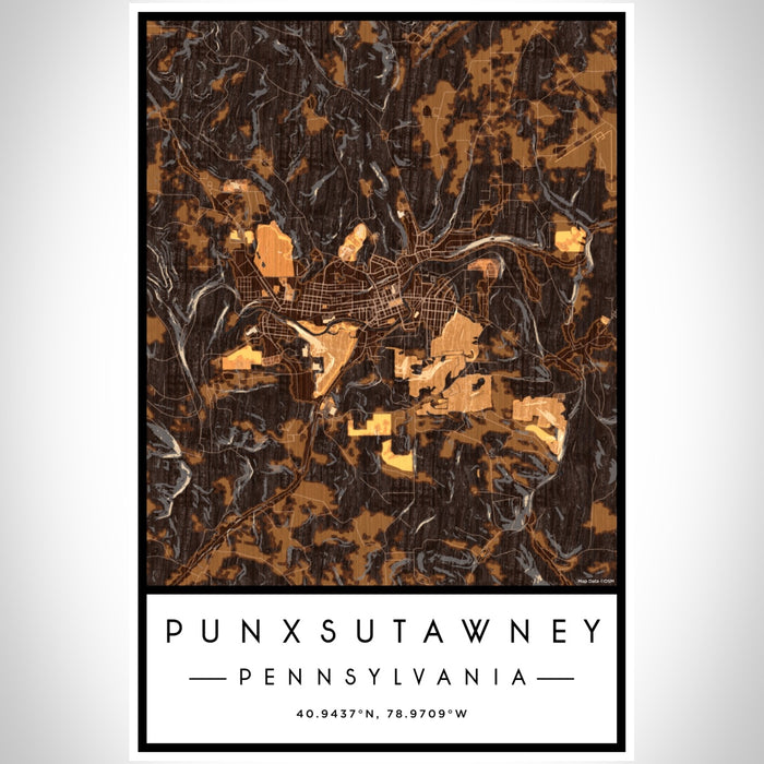Punxsutawney Pennsylvania Map Print Portrait Orientation in Ember Style With Shaded Background