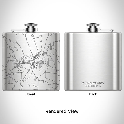 Rendered View of Punxsutawney Pennsylvania Map Engraving on 6oz Stainless Steel Flask
