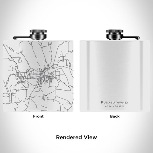 Rendered View of Punxsutawney Pennsylvania Map Engraving on 6oz Stainless Steel Flask in White